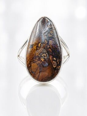 Size 8 Boulder Opal 925 Sterling Silver Ring